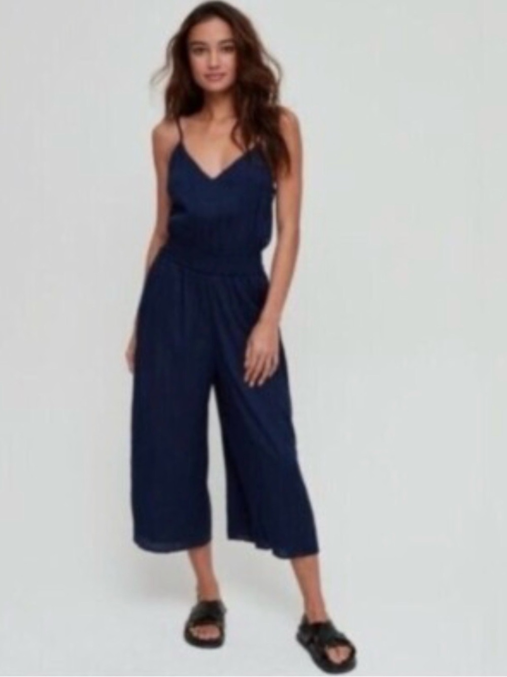 Wilfred Navy Blue Spaghetti Strap Jumpsuit